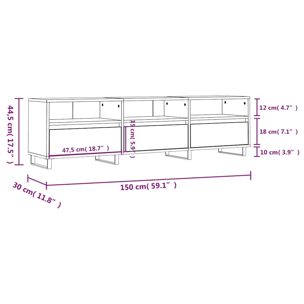 Έπιπλο Τηλεόρασης Γκρι Sonoma 150x30x44,5 εκ. από Επεξεργ. Ξύλο