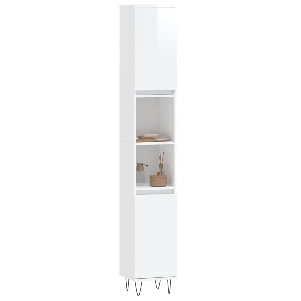 Ντουλάπι Μπάνιου Γυαλιστερό Λευκό 30x30x190 εκ. Επεξεργ. Ξύλο