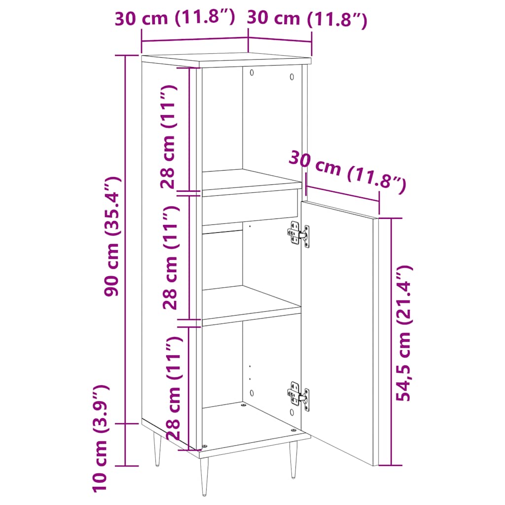 Ντουλάπι Μπάνιου Γυαλιστερό Λευκό 30x30x100 εκ. Επεξεργ. Ξύλο