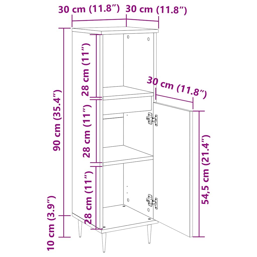 Ντουλάπι Μπάνιου Γκρι Σκυροδέματος 30x30x100 εκ. Επεξ. Ξύλο - Pakobazaar