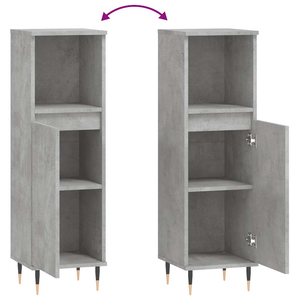 Ντουλάπι Μπάνιου Γκρι Σκυροδέματος 30x30x100 εκ. Επεξ. Ξύλο - Pakobazaar