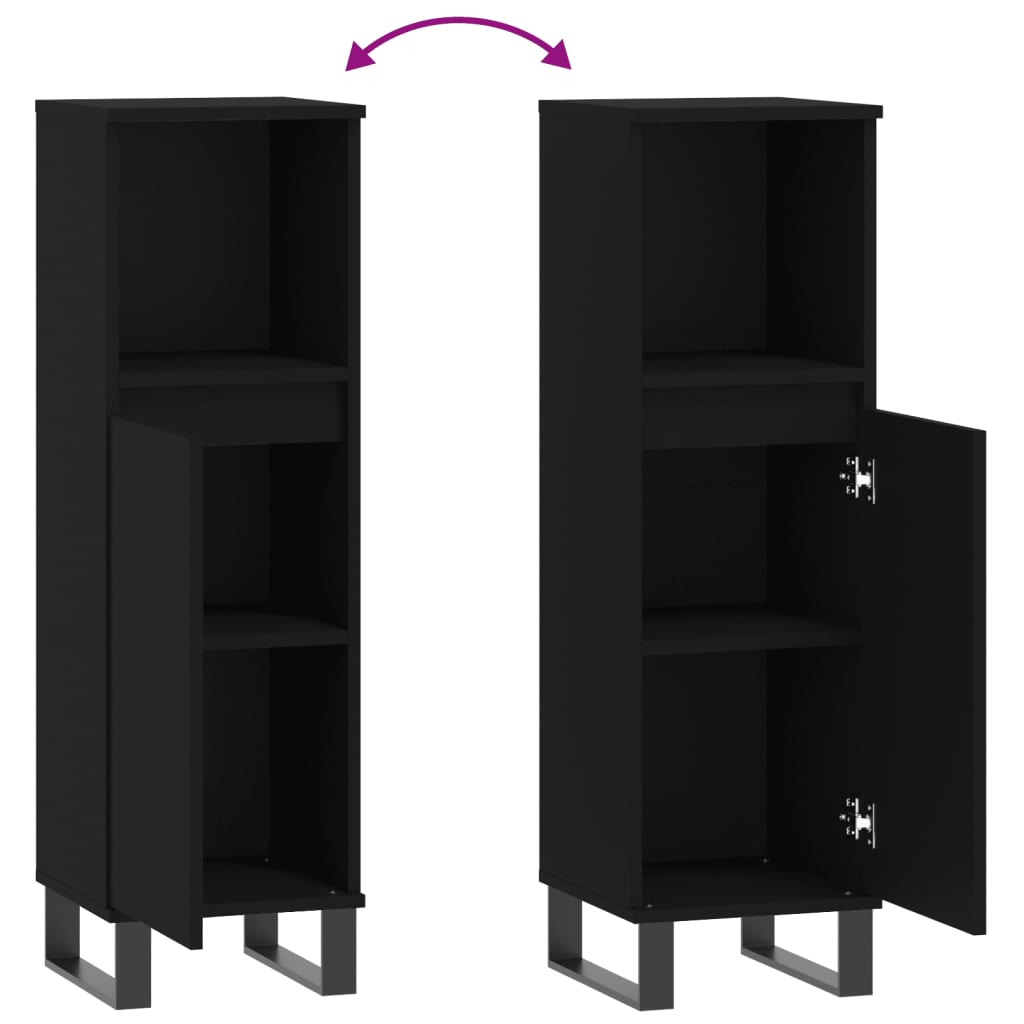 Ντουλάπι Μπάνιου Μαύρο 30x30x100 εκ. Επεξεργασμένο Ξύλο