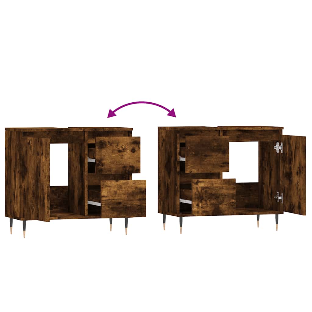 Ντουλάπι Μπάνιου Καπνιστή Δρυς 65x33x60 εκ. Επεξεργασμένο Ξύλο