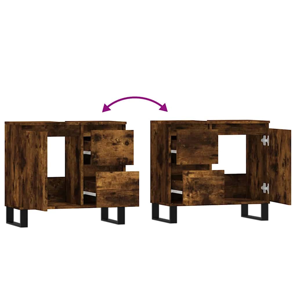 Ντουλάπι Μπάνιου Καπνιστή Δρυς 65x33x60 εκ. Επεξεργασμένο Ξύλο