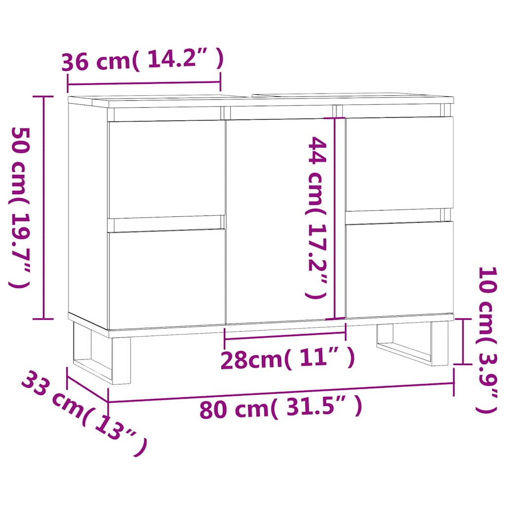 Ντουλάπι Μπάνιου Γκρι Σκυροδέματος 80x33x60 εκ. Επεξ. Ξύλο