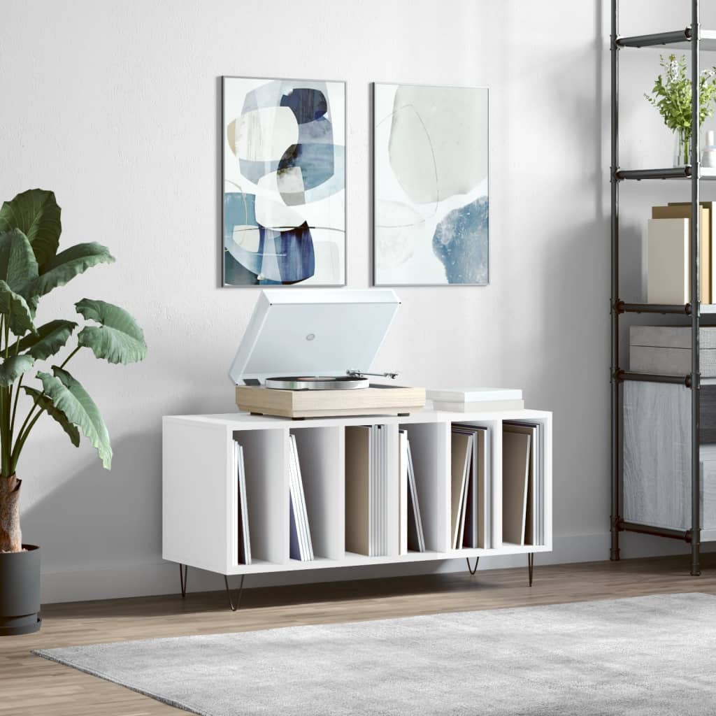 Έπιπλο Δίσκων Γυαλ. Λευκό 100x38x48 εκ. από Επεξεργασμένο Ξύλο - Pakobazaar