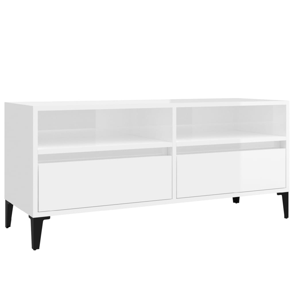 Έπιπλο Τηλεόρασης Γυαλ. Λευκό 100x34,5x44,5 εκ. Επεξεργ. Ξύλο