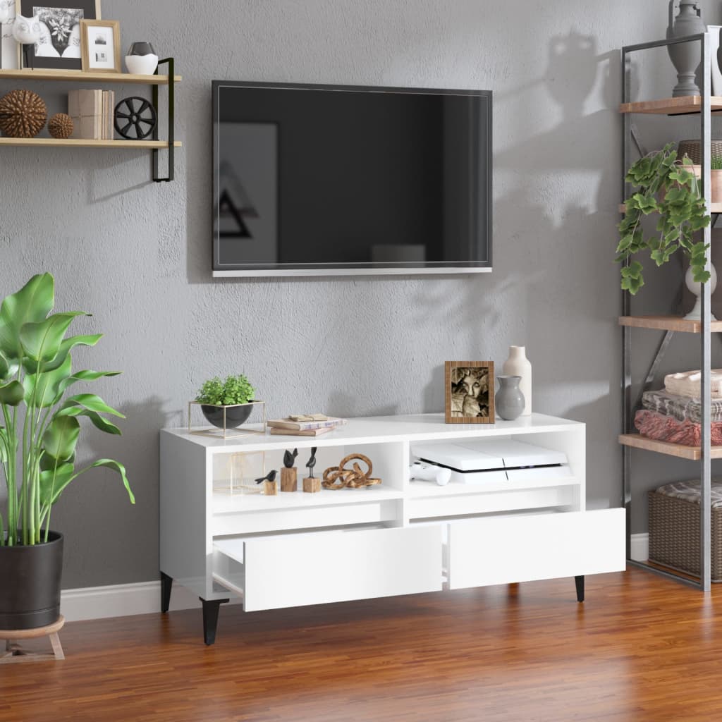 Έπιπλο Τηλεόρασης Γυαλ. Λευκό 100x34,5x44,5 εκ. Επεξεργ. Ξύλο