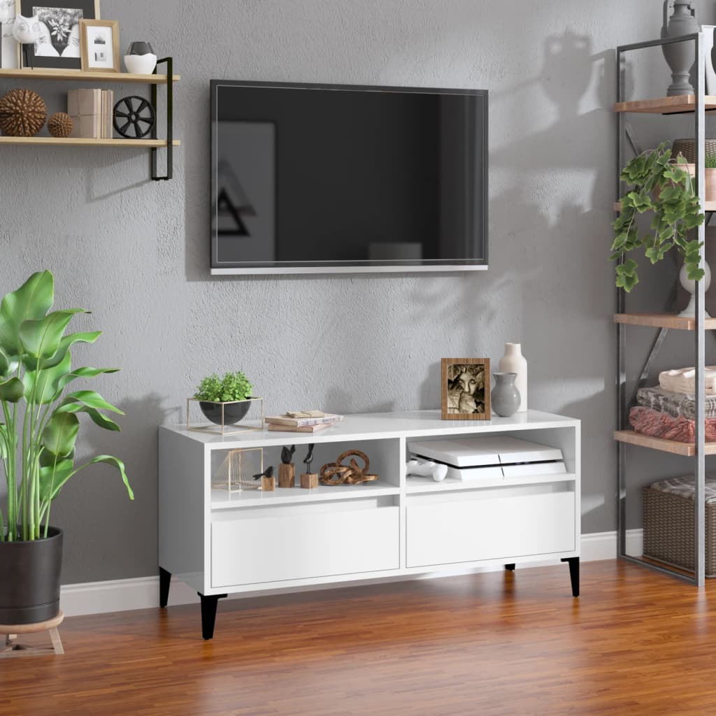 Έπιπλο Τηλεόρασης Γυαλ. Λευκό 100x34,5x44,5 εκ. Επεξεργ. Ξύλο