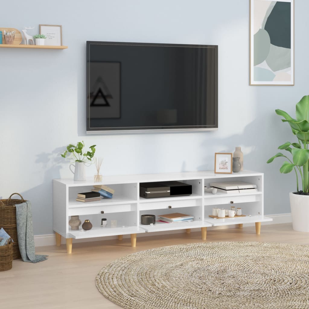 Έπιπλο Τηλεόρασης Γυαλ. Λευκό 150x30x44,5 εκ Επεξεργασμένο Ξύλο