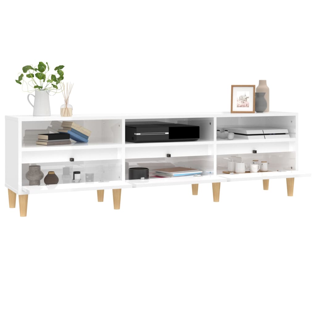Έπιπλο Τηλεόρασης Γυαλ. Λευκό 150x30x44,5 εκ Επεξεργασμένο Ξύλο