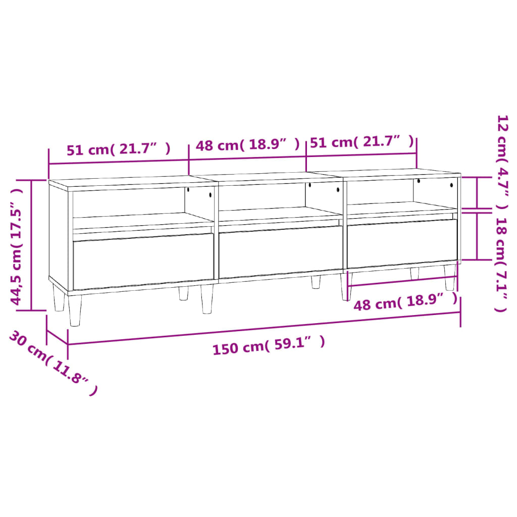 Έπιπλο Τηλεόρασης Γυαλ. Λευκό 150x30x44,5 εκ Επεξεργασμένο Ξύλο