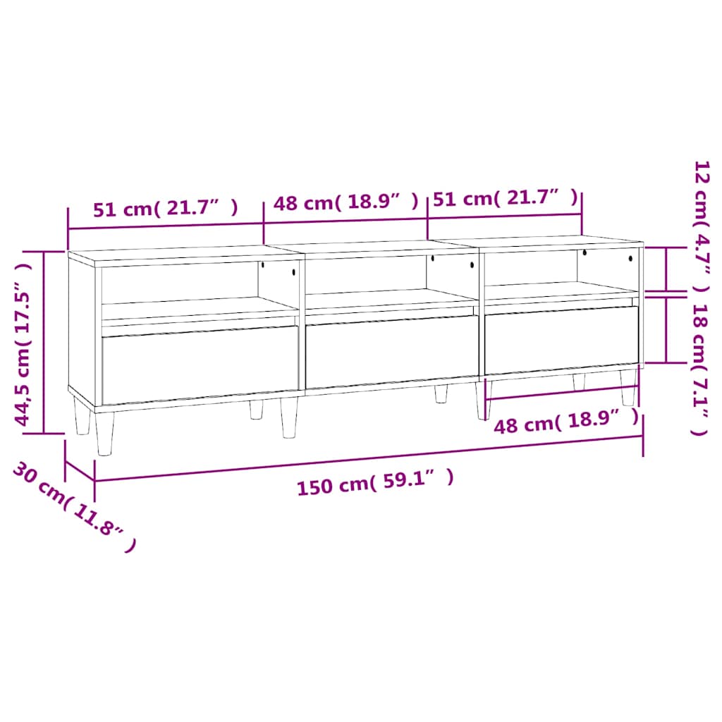 Έπιπλο Τηλεόρασης Sonoma Δρυς 150x30x44,5 εκ. Επεξ. Ξύλο - Pakobazaar