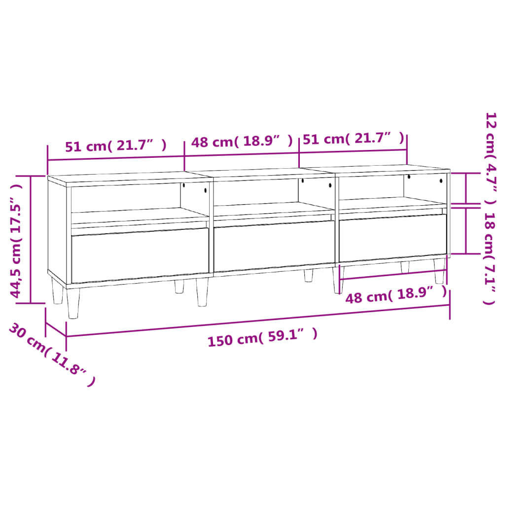 Έπιπλο Τηλεόρασης Καφέ Δρυς 150x30x44,5 εκ. Επεξεργασμένο Ξύλο