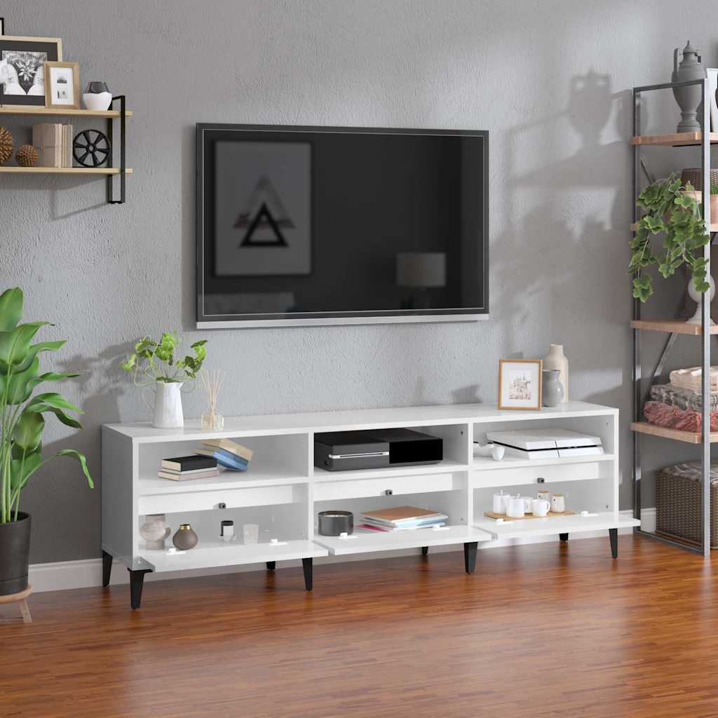 Έπιπλο Τηλεόρασης Γυαλ. Λευκό 150x30x44,5 εκ Επεξεργασμένο Ξύλο - Pakobazaar