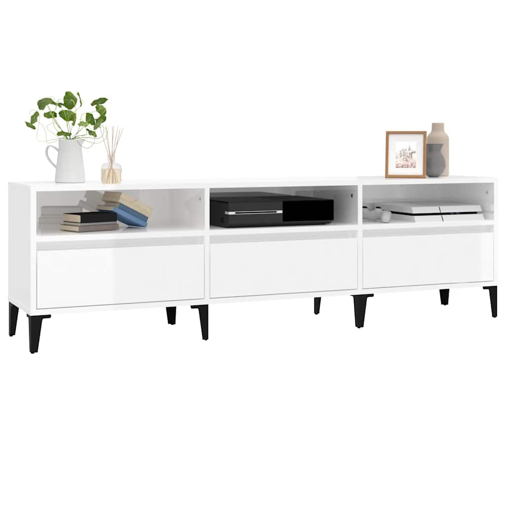 Έπιπλο Τηλεόρασης Γυαλ. Λευκό 150x30x44,5 εκ Επεξεργασμένο Ξύλο - Pakobazaar