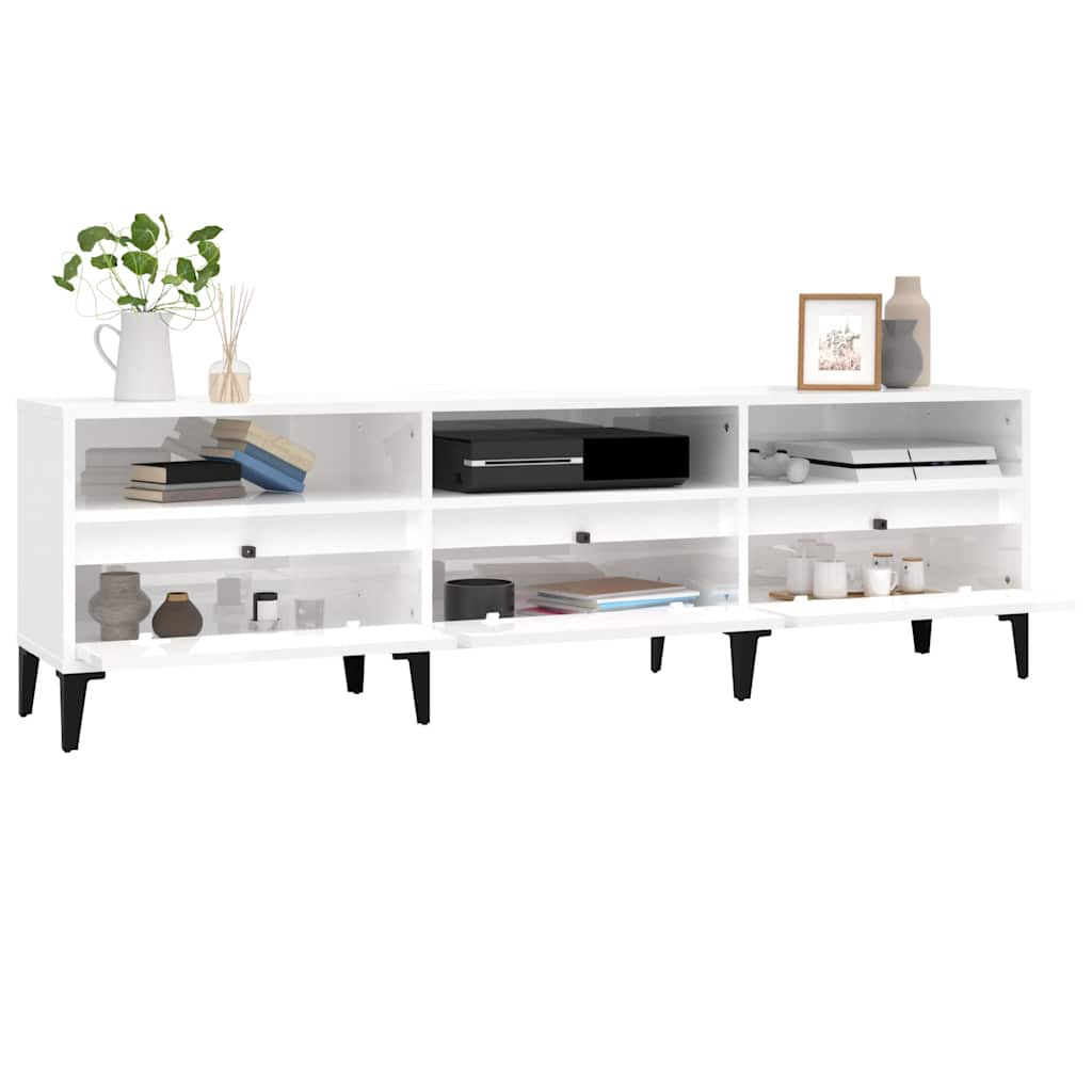 Έπιπλο Τηλεόρασης Γυαλ. Λευκό 150x30x44,5 εκ Επεξεργασμένο Ξύλο - Pakobazaar