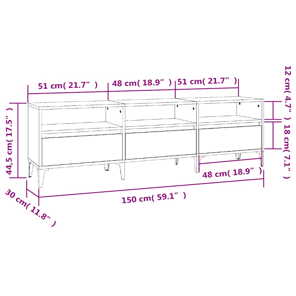Έπιπλο Τηλεόρασης Γυαλ. Λευκό 150x30x44,5 εκ Επεξεργασμένο Ξύλο - Pakobazaar