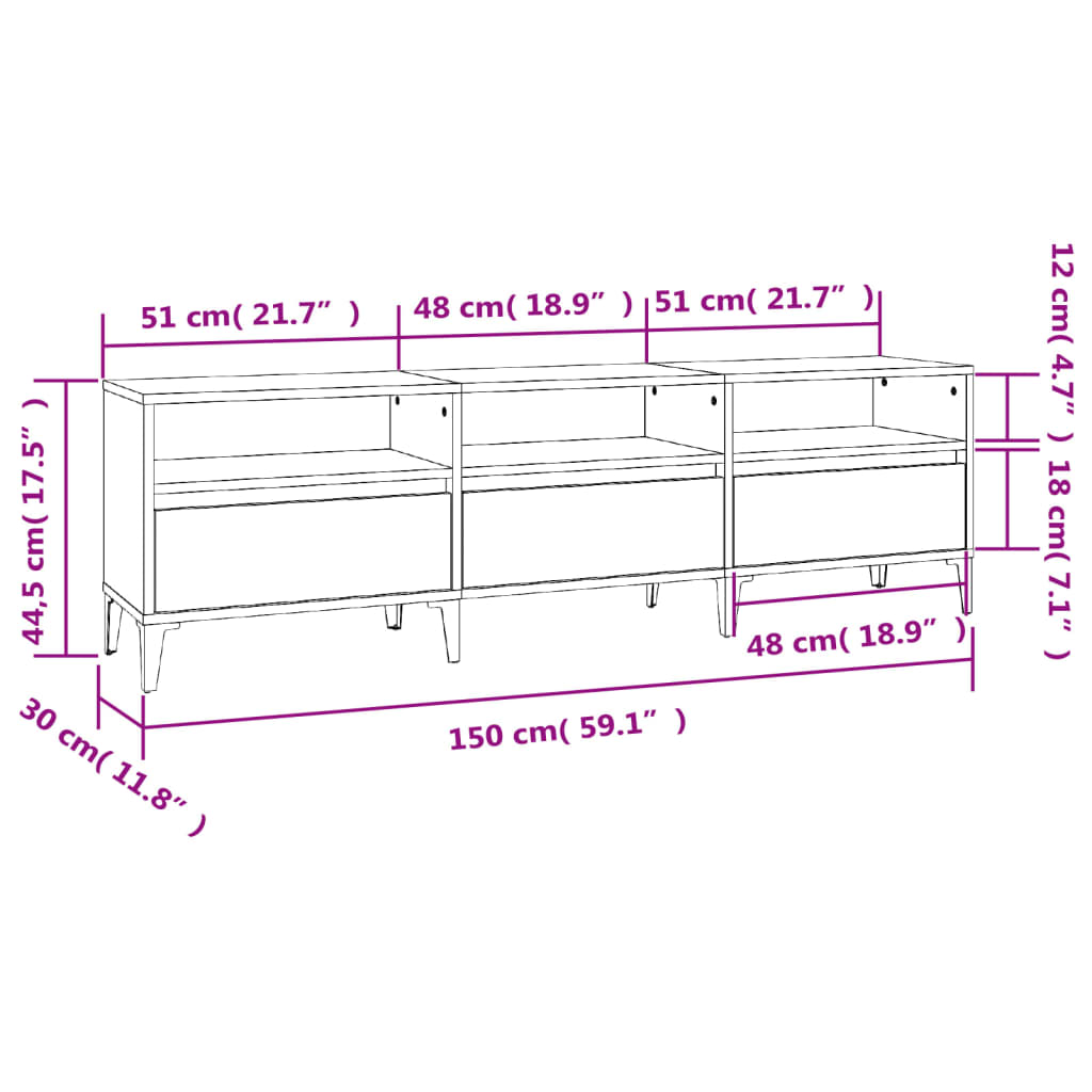 Έπιπλο Τηλεόρασης Καφέ Δρυς 150x30x44,5 εκ. Επεξεργασμένο Ξύλο