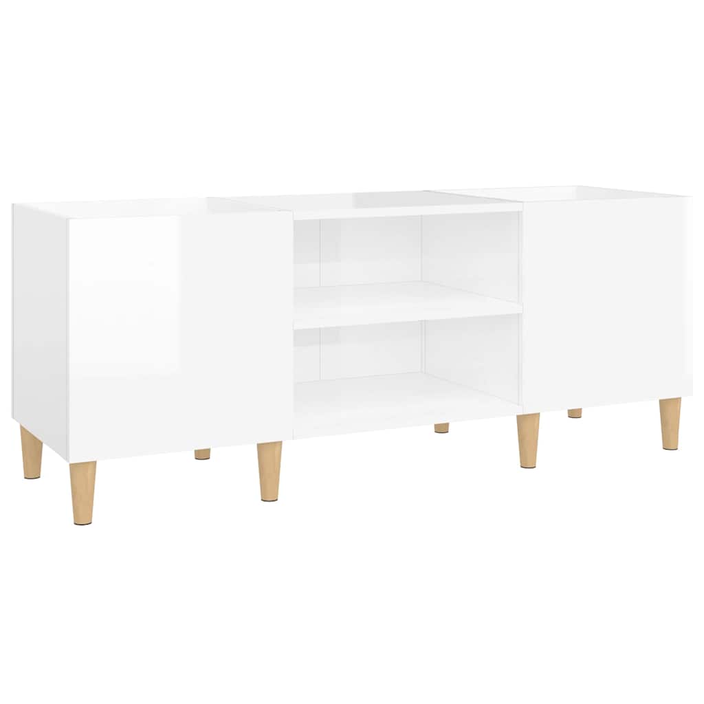 Δισκοθήκη Γυαλιστερή Λευκή 121x38x48 εκ. από Επεξεργασμένο Ξύλο