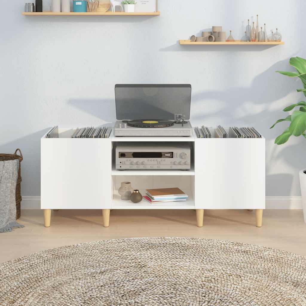 Δισκοθήκη Γυαλιστερή Λευκή 121x38x48 εκ. από Επεξεργασμένο Ξύλο