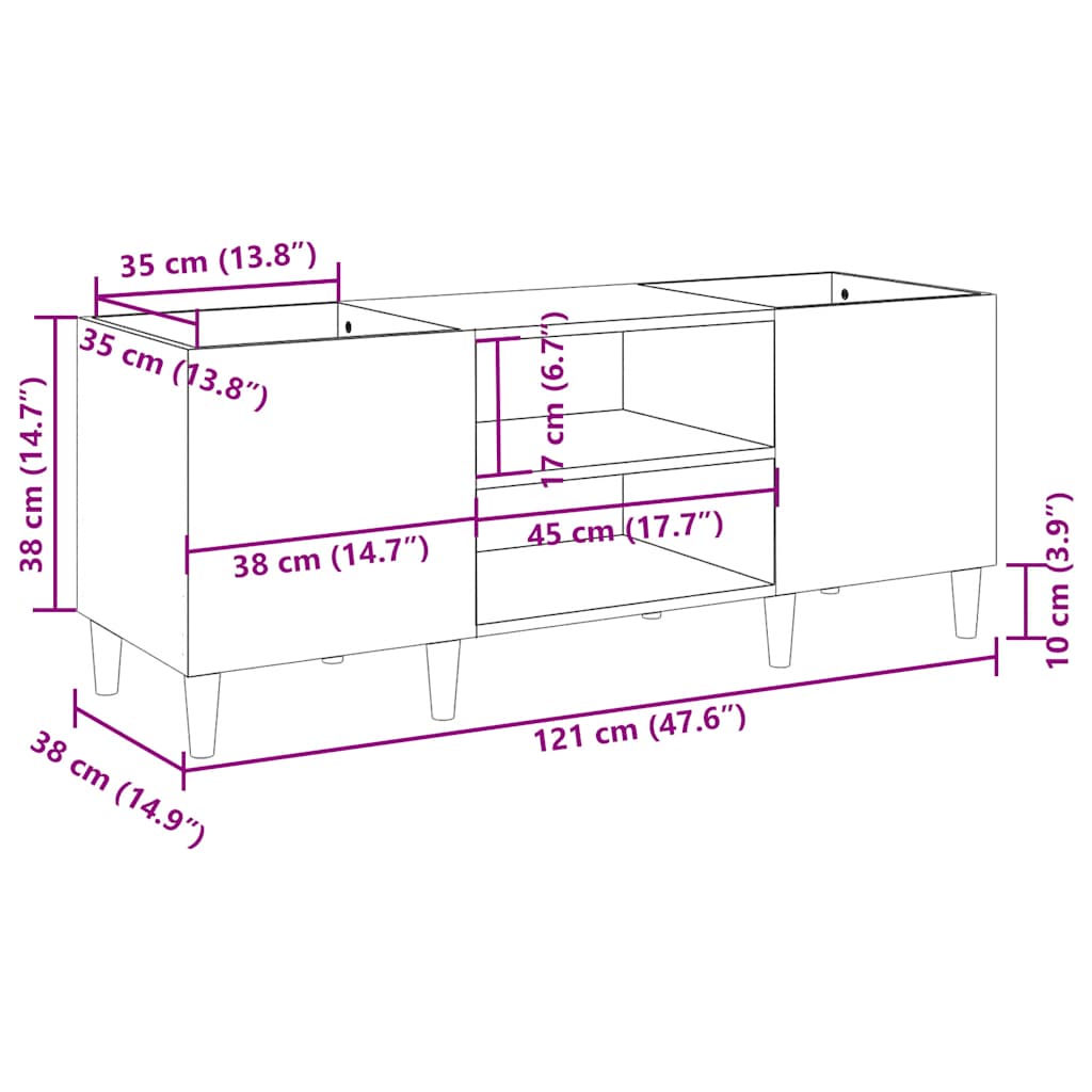 Δισκοθήκη Γυαλιστερή Λευκή 121x38x48 εκ. από Επεξεργασμένο Ξύλο