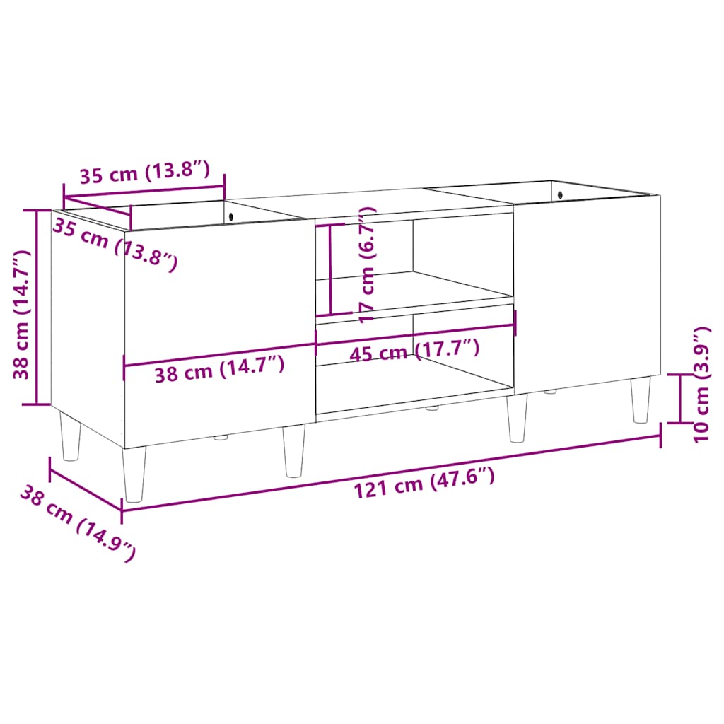 Ντουλάπι δίσκων Sonoma Δρυς 121 x 38 x 48 εκ. από επεξεργασμένο ξύλο - Pakobazaar