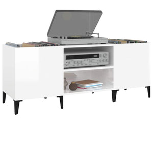 Δισκοθήκη Γυαλιστερή Λευκή 121x38x48 εκ. από Επεξεργασμένο Ξύλο