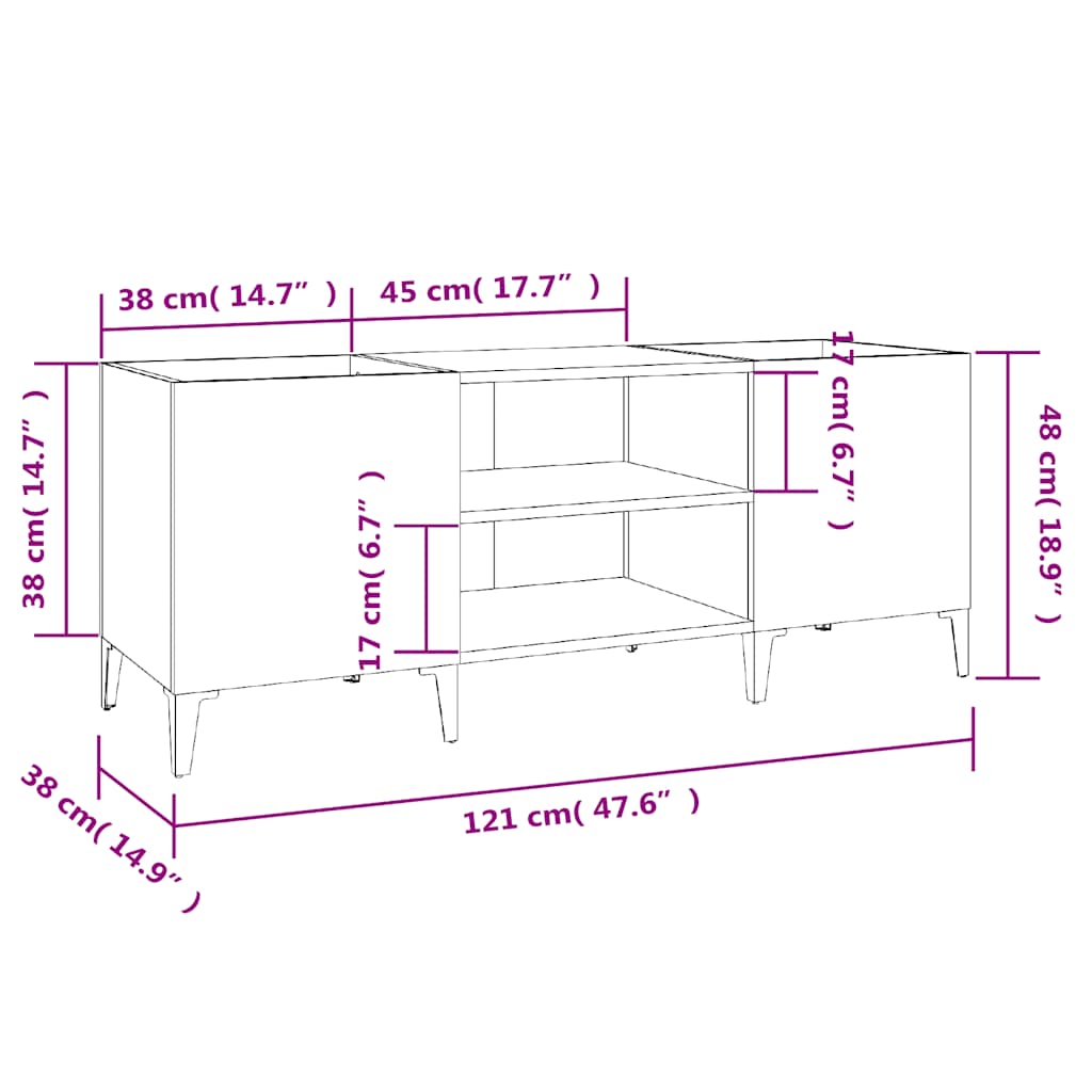 Δισκοθήκη Γκρι Σκυροδέματος 121x38x48 εκ. Επεξεργασμένο Ξύλο