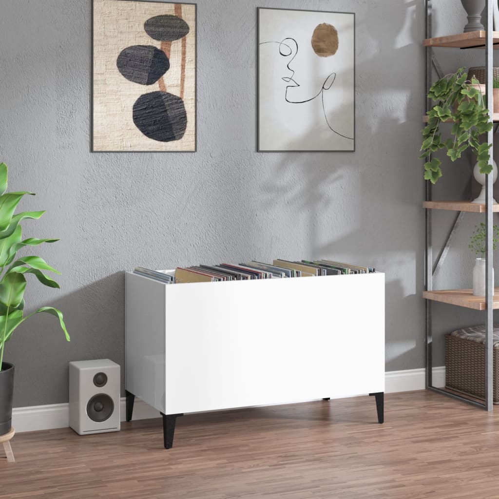 Δισκοθήκη Γυαλιστερή Λευκή 74,5x38x48 εκ. Επεξεργασμένο Ξύλο - Pakobazaar