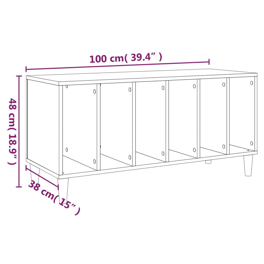 Έπιπλο Δίσκων Γυαλ. Λευκό 100x38x48 εκ. από Επεξεργασμένο Ξύλο