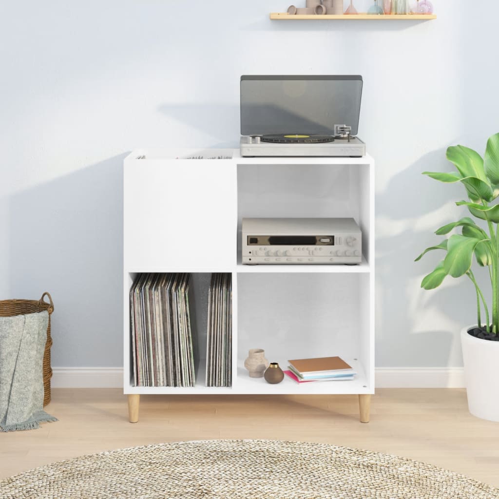 Δισκοθήκη Γυαλιστερή Λευκή 84,5x38x89 εκ. Επεξεργασμένο Ξύλο