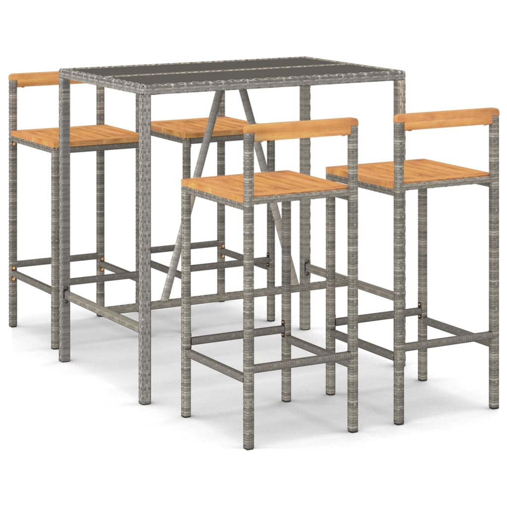 Σετ Μπαρ Κήπου 5 Τεμαχίων Γκρι Συνθ. Ρατάν & Μασίφ Ξύλο Ακακίας