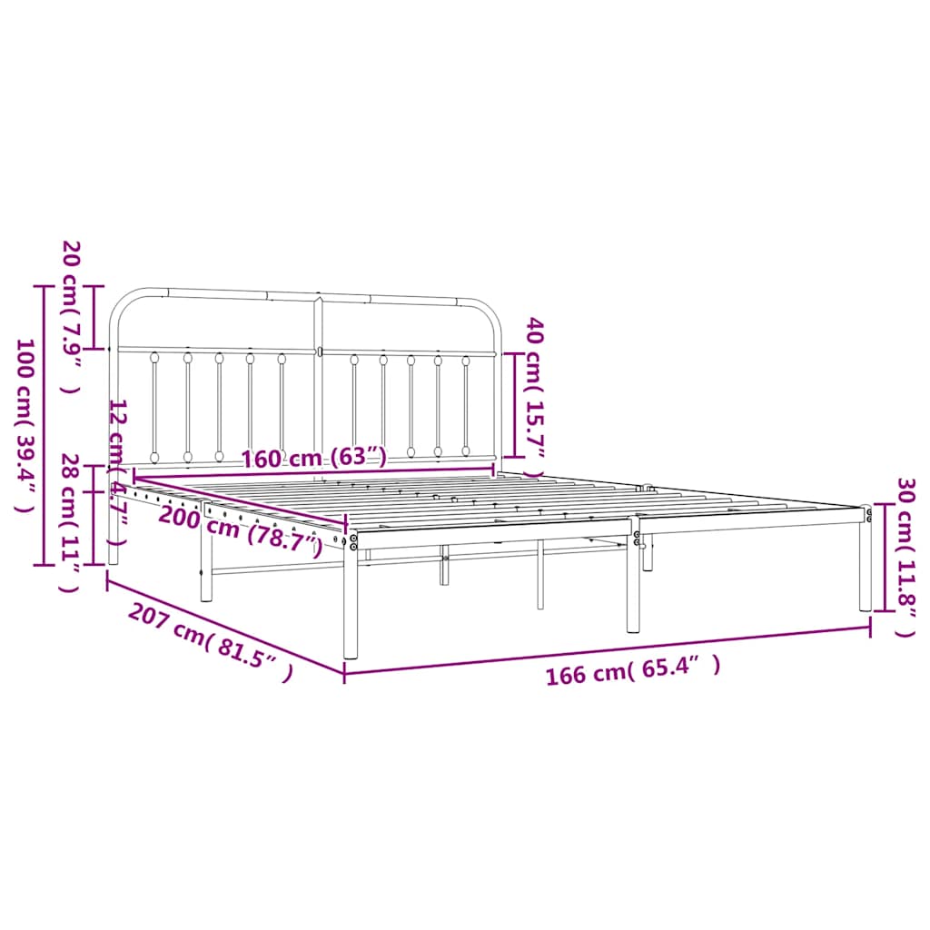 Πλαίσιο Κρεβατιού με Κεφαλάρι Λευκό 160x200 εκ. Μεταλλικό