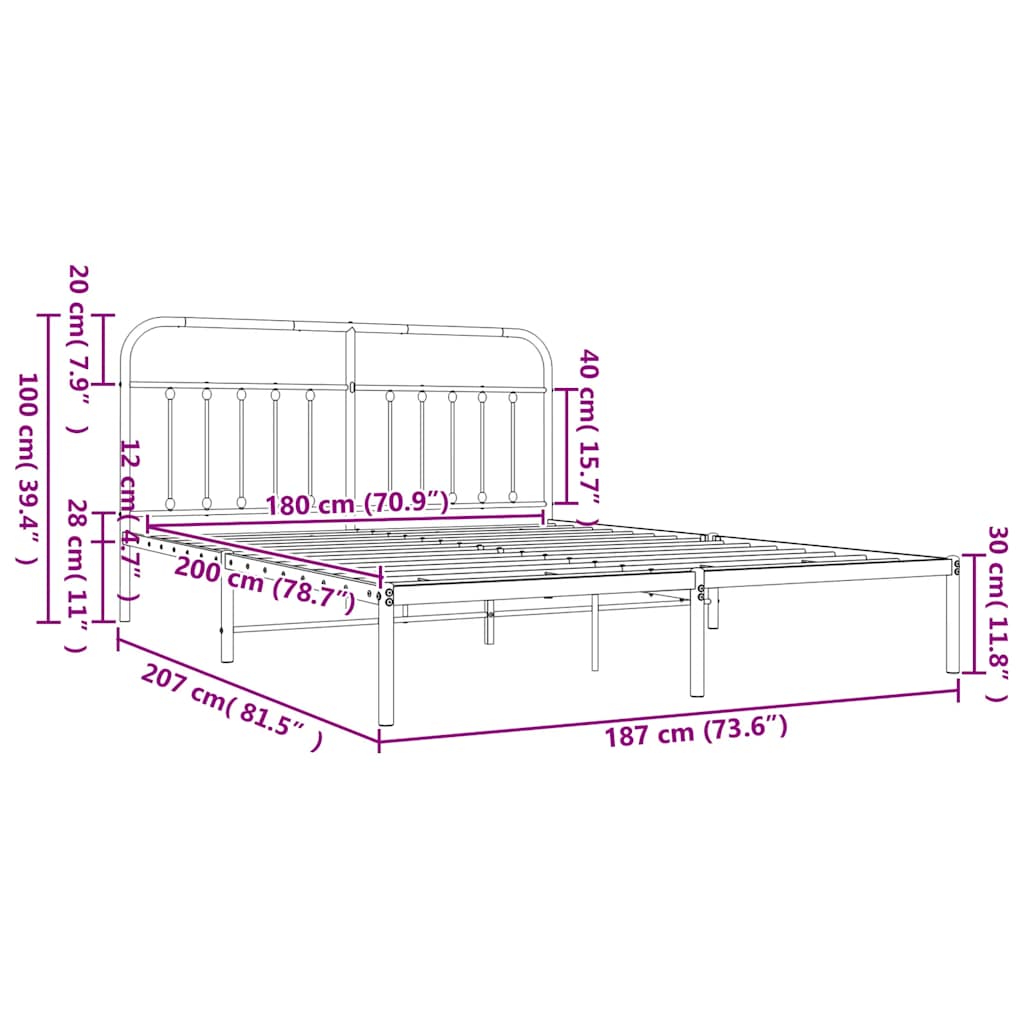 Πλαίσιο Κρεβατιού με Κεφαλάρι Λευκό 180x200 εκ. Μεταλλικό