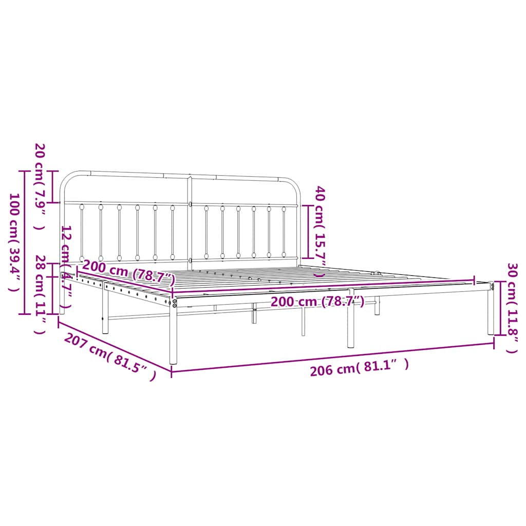 Πλαίσιο Κρεβατιού με Κεφαλάρι Λευκό 200 x 200 εκ. Μεταλλικό