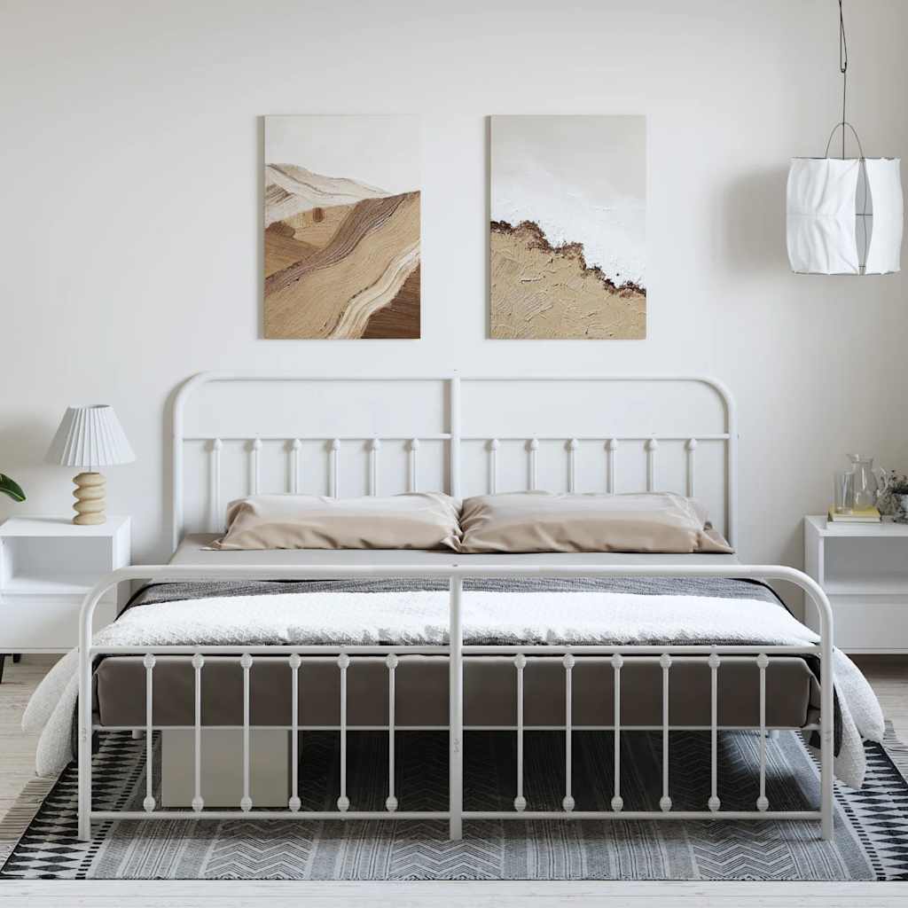 Πλαίσιο Κρεβατιού με Κεφαλάρι&Ποδαρικό Λευκό 183x213εκ. Μέταλλο