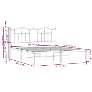 Πλαίσιο Κρεβατιού με Κεφαλάρι Μαύρο 180 x 200 εκ. Μεταλλικό