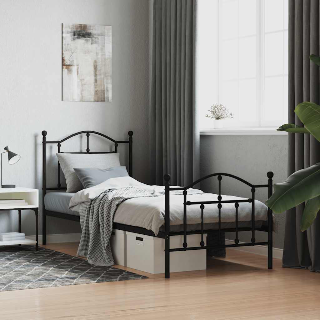 Πλαίσιο Κρεβατιού με Κεφαλάρι&Ποδαρικό Μαύρο 90x190 εκ. Μέταλλο