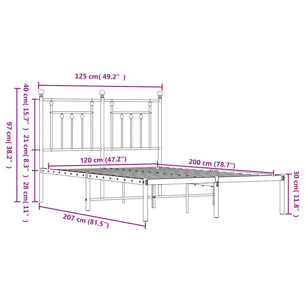 Πλαίσιο Κρεβατιού με Κεφαλάρι Λευκό 120 x 200εκ. Μέταλλο
