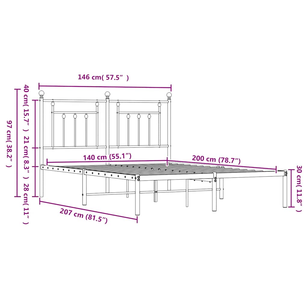 Πλαίσιο Κρεβατιού με Κεφαλάρι Λευκό 140 x 200 εκ. Μεταλλικό - Pakobazaar