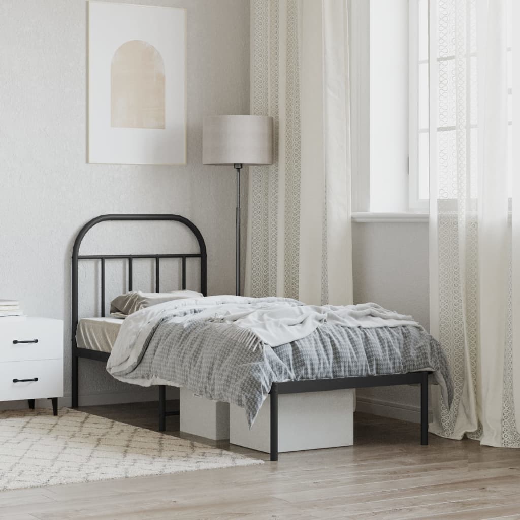 Πλαίσιο Κρεβατιού με Κεφαλάρι Μαύρο 75 x 190 εκ. Μεταλλικό - Pakobazaar