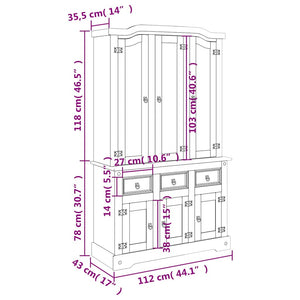 Βιτρίνα Corona Καφέ 112x43x191,5εκ. Μασίφ Ξύλο Μεξικάνικου Πεύκου