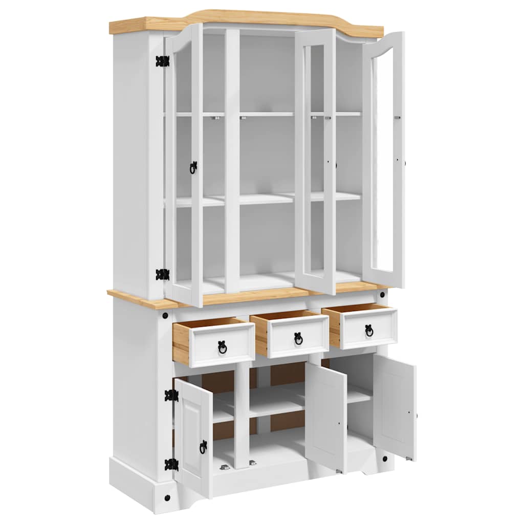 Βιτρίνα Corona Λευκή 112 x 43 x 196 εκ. από Μασίφ Ξύλο Πεύκου