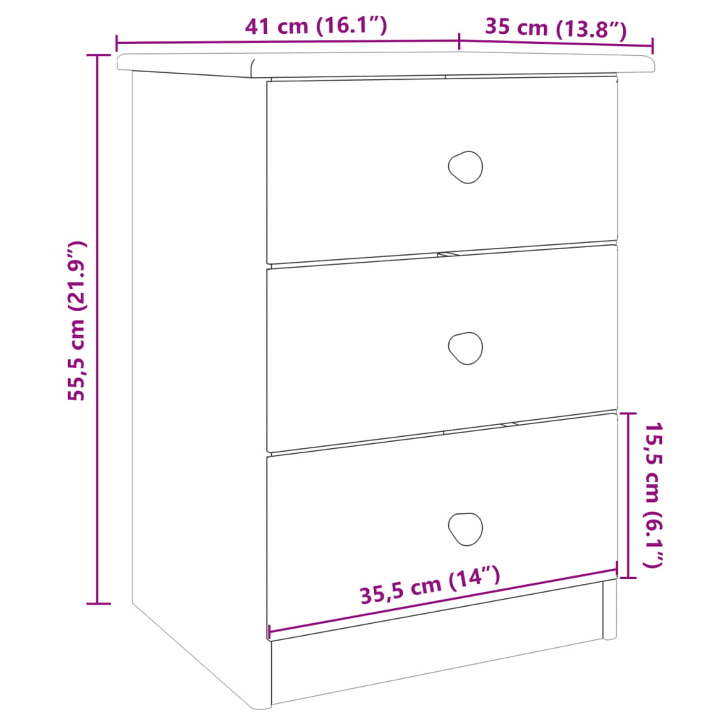 Κομοδίνο ALTA 41 x 35 x 55,5 εκ. από Μασίφ Ξύλο Πεύκου