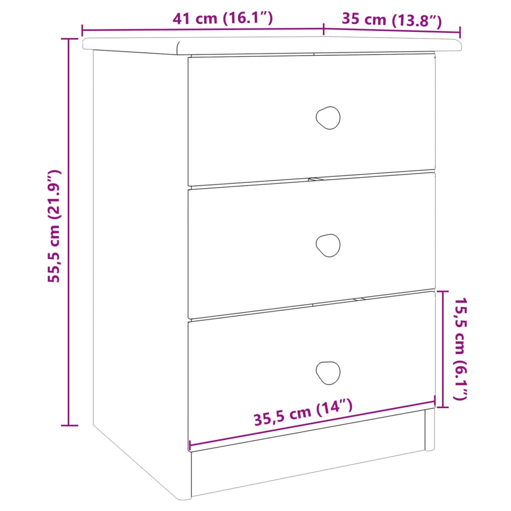 Κομοδίνο ALTA Λευκό 41 x 35 x 55,5 εκ. από Μασίφ Ξύλο Πεύκου - Pakobazaar