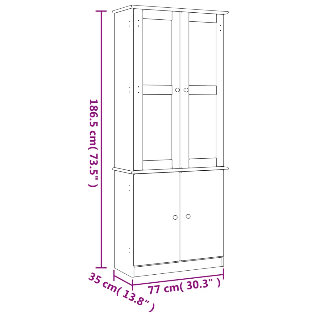 Βιτρίνα Γυάλινη ALTA Λευκό 77x35x186,5εκ. από Μασίφ Ξύλο Πεύκου