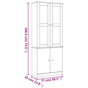 Βιτρίνα Γυάλινη ALTA Λευκό 77x35x186,5εκ. από Μασίφ Ξύλο Πεύκου