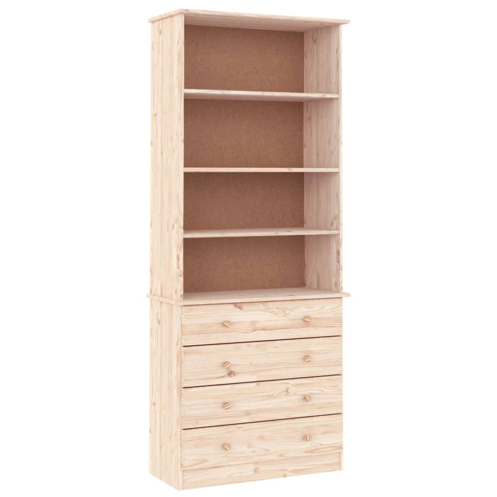 Βιβλιοθήκη με Συρτάρια ALTA 77x35x186,5 εκ. Μασίφ Ξύλο Πεύκου