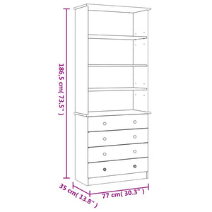 Βιβλιοθήκη με Συρτάρια ALTA Λευκή 77x35x186,5 εκ. Μασίφ Πεύκο